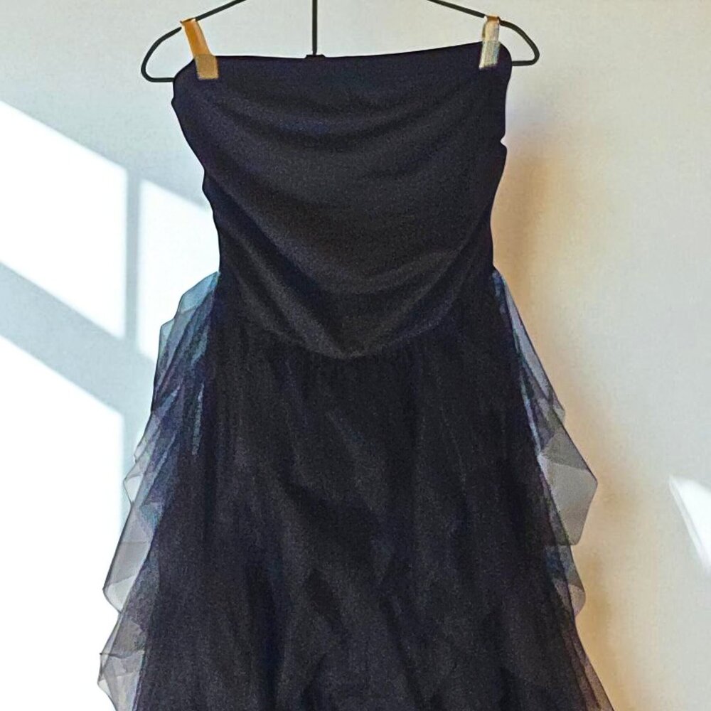 Gothic Black Tulle Strapless Dress – Size S | Witchy Prom Party Gown